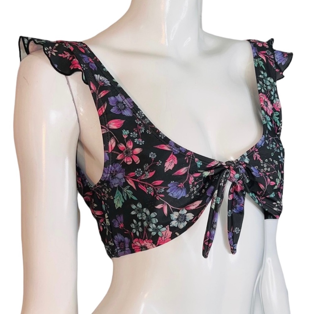 🤑 5/$25 Love Love Dream Floral Print Black Multi Color Bikini Swimsuit Top